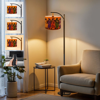  Arc Floor Lamp African women silhouettes national clothes seamless People South Tall Modern Standing Lamp LED Adjustable Linen Lampshade 3 Color Temperatures