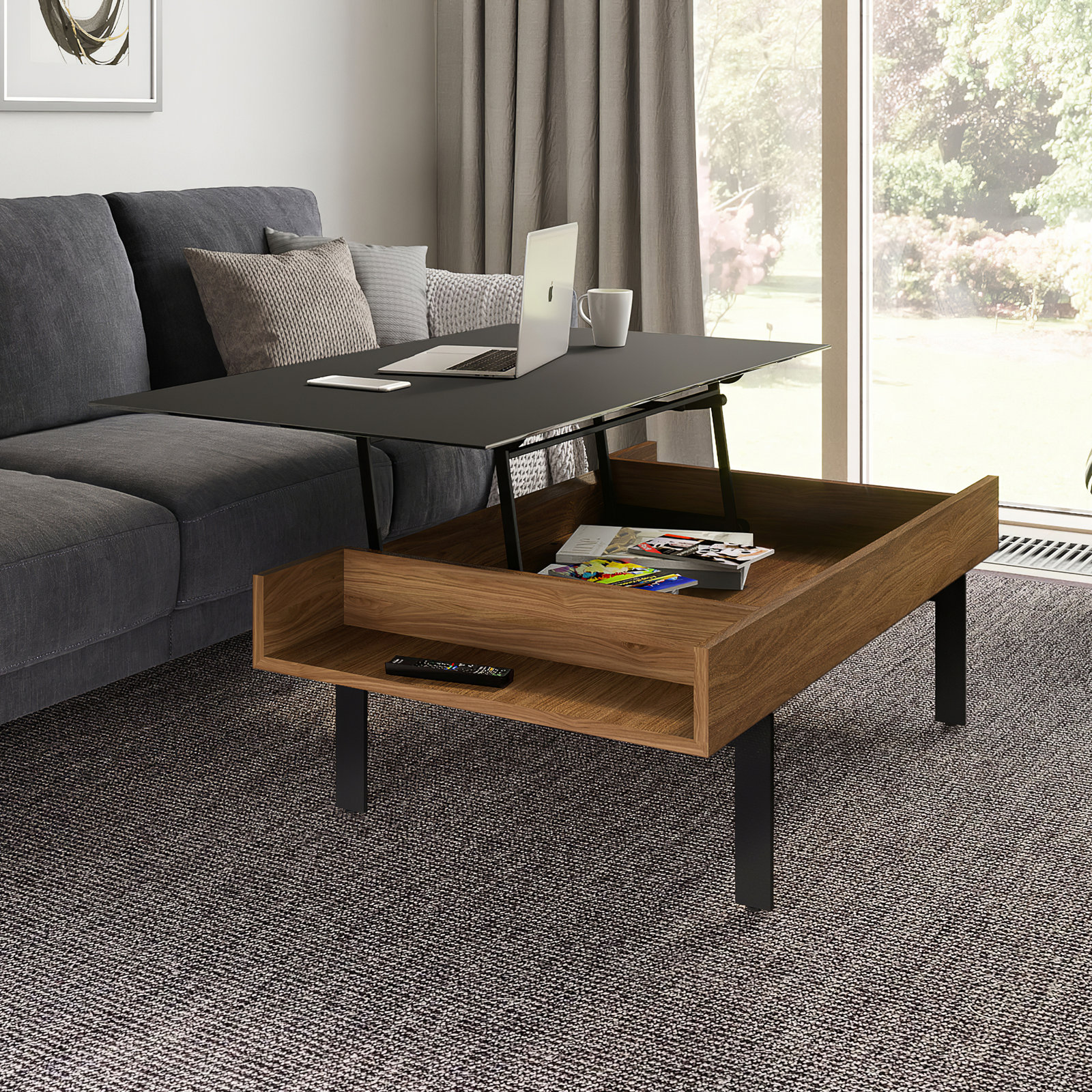 Reveal Single Coffee Table with Storage, Natural Walnut