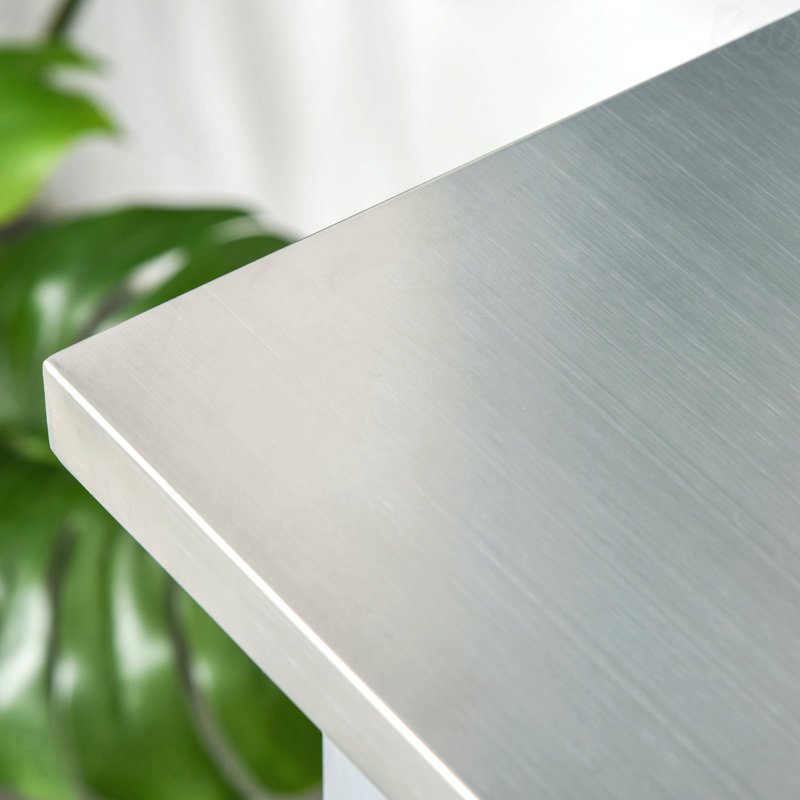 Îlot de cuisine avec plateau en acier inoxydable, îlot de cuisine traditionnel avec rangement, 2 tablettes ouvertes, tiroirs, gris clair