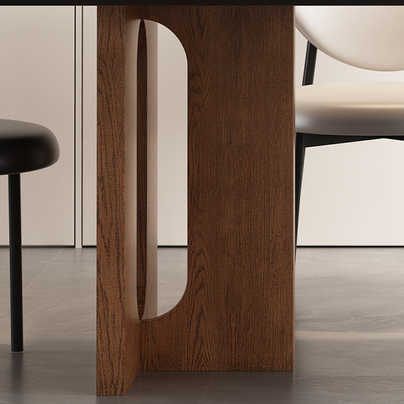 Une table de salle à manger en granit avec des pieds en bois de frêne, Noir, H 29,5 po x L 78,7 po x l 31,4 po