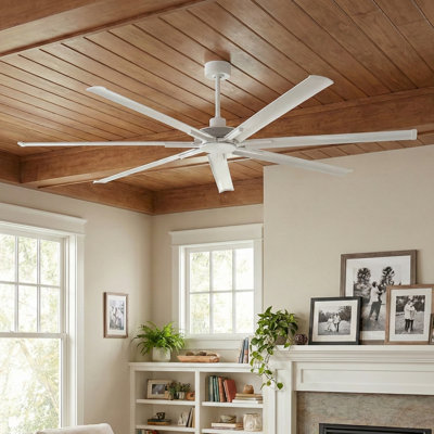 84" Industrial Extra Large Aluminum Blades HVLS Commercial Ceiling Fan with Remote Control, 6-Speed Reversible DC Motor Ceiling Fan without Light for Warehouse/Garage/Shop/Gym