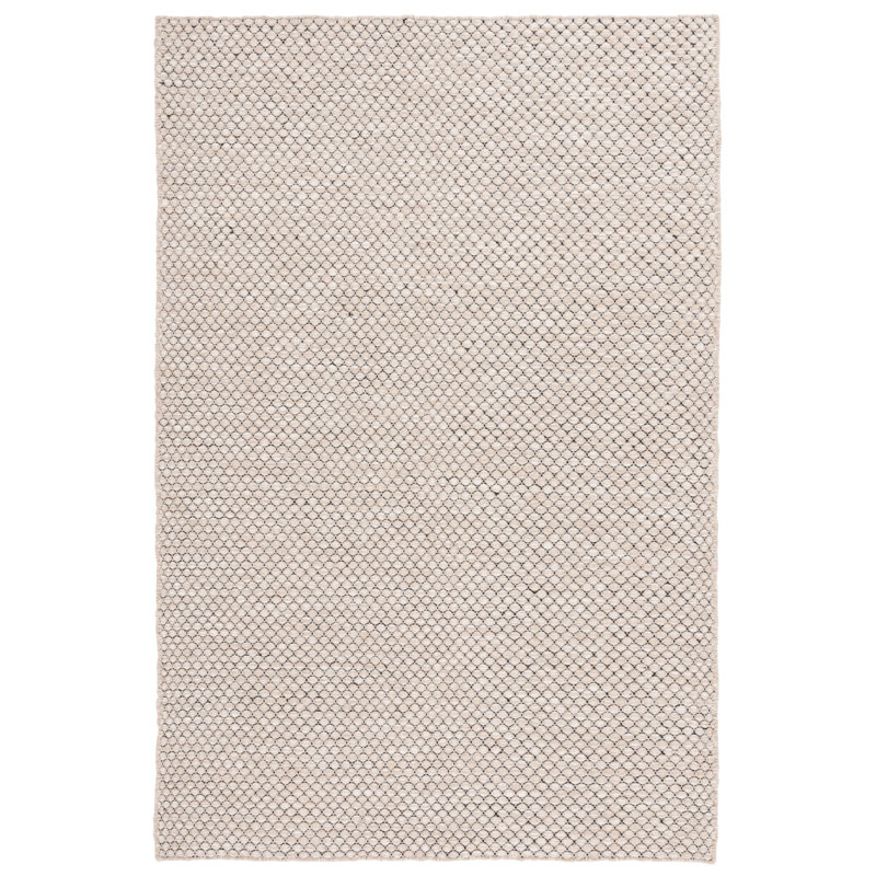 Beige Handmade Wool 4' x 6' Rectangular Rug