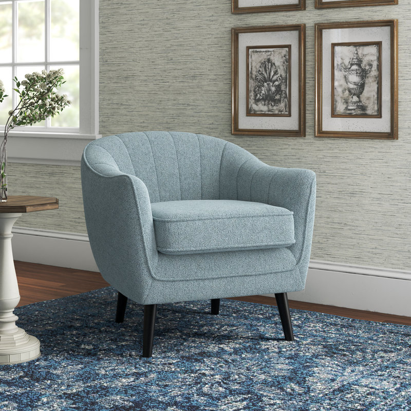 Arim Upholstered Barrel Chair, Blue Polyester Blend