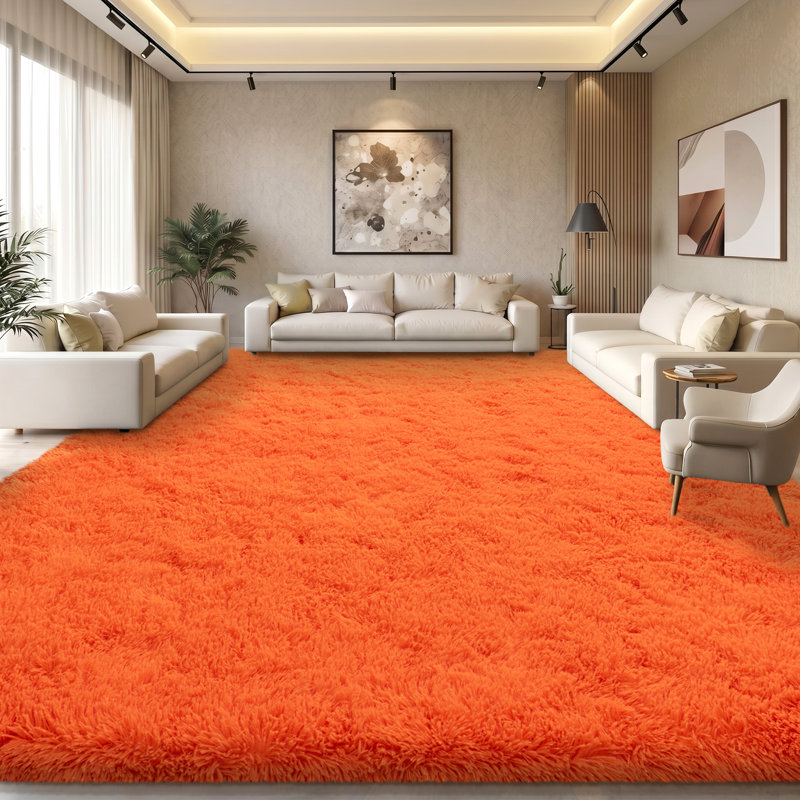 Solid Rug Soft Orange Fluffy Indoor Area Rug for Living Room Bedroom Nursery Kids Room, Rectangle 9' x 12', Orange