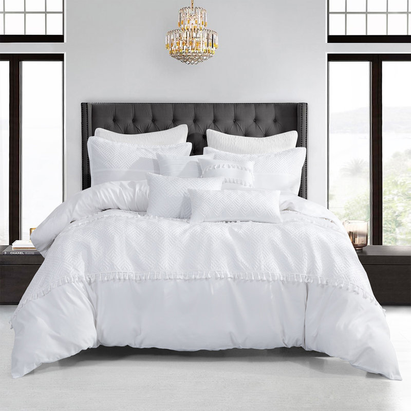 White Microfiber 7 Piece Comforter Set, Queen Comforter + 6 Additional Pieces
