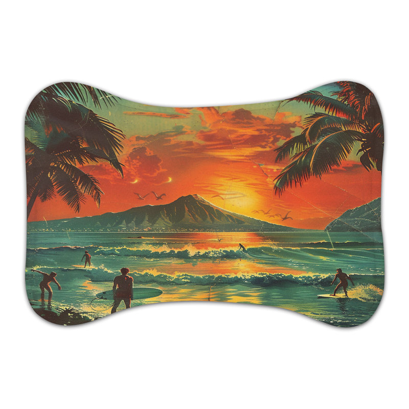 Retro Sunset Views - Bone Shape Feeding Mat