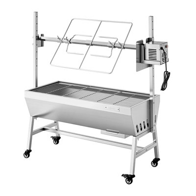 Rotisserie Grill, 38W BBQ Outdoor Pig & Lamb Spit Roaster, Charcoal Spit Roaster with 132 LBS Capacity, Wheels & 7-Level Height, Stainless Steel Electric Rotisserie Grill Kit for Camping Outdoor