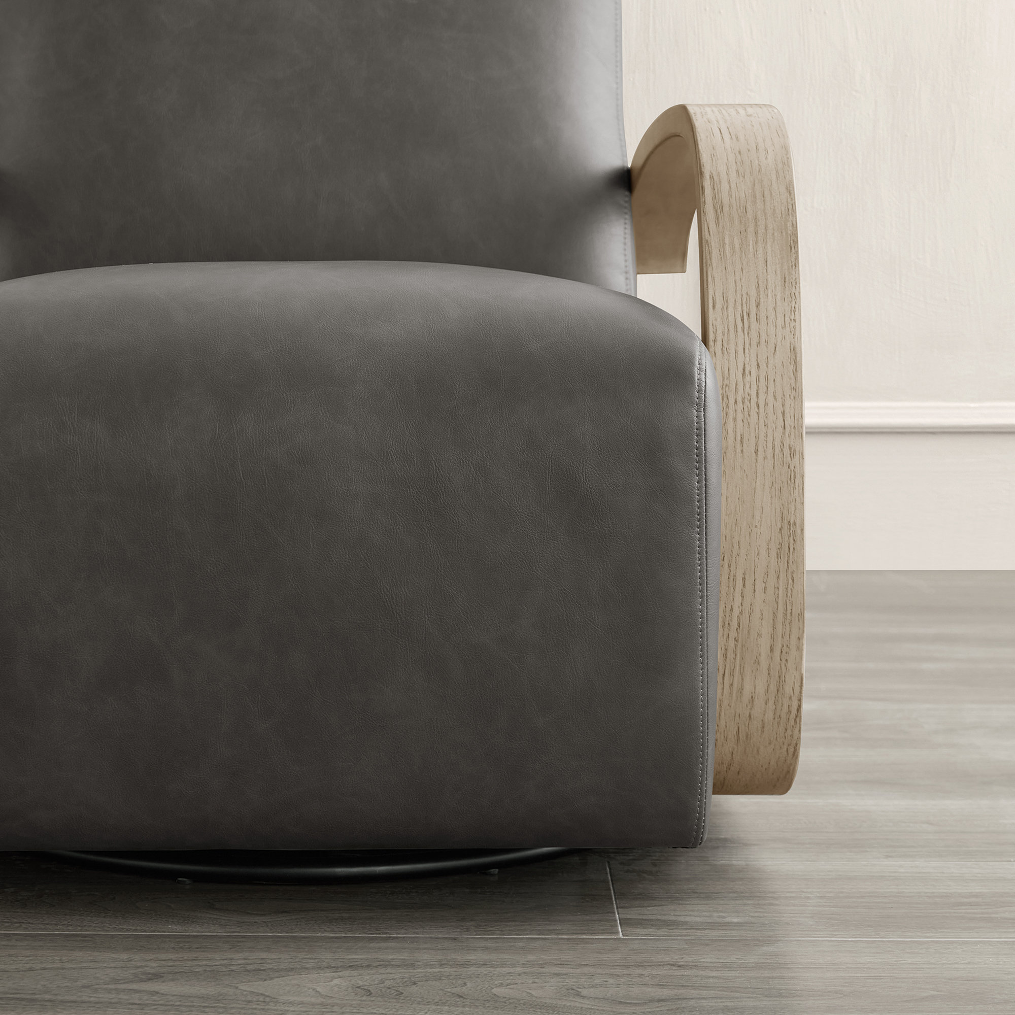 Brehana Swivel Armchair, Storm Pebbled Vegan Leather, Driftwood Ash