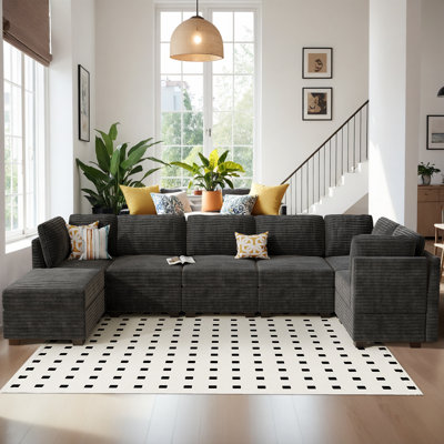 Corduroy 115.9" Module Sofa Seating Six, Corner Sectional with Ottoman,Can Be Free Combination by Latitude Run