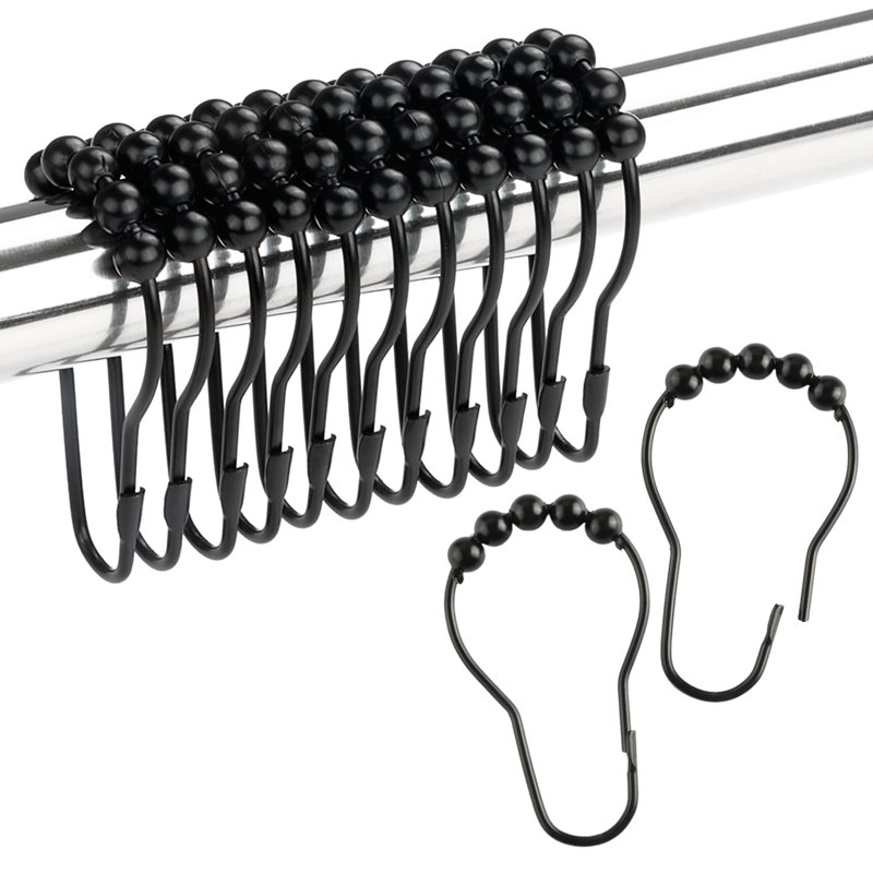 Anneaux de rideau de douche, anneaux de rideau de douche en métal antirouille pour tringles de douche - ensemble de 12, noir mat