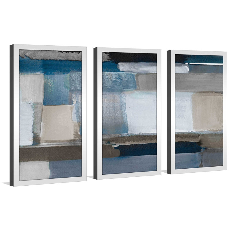 «Blue Taupe Light I», reproduction de peinture à l'acrylique à multiples images, L 40,5 po x H 25,5 po x P 1 po
