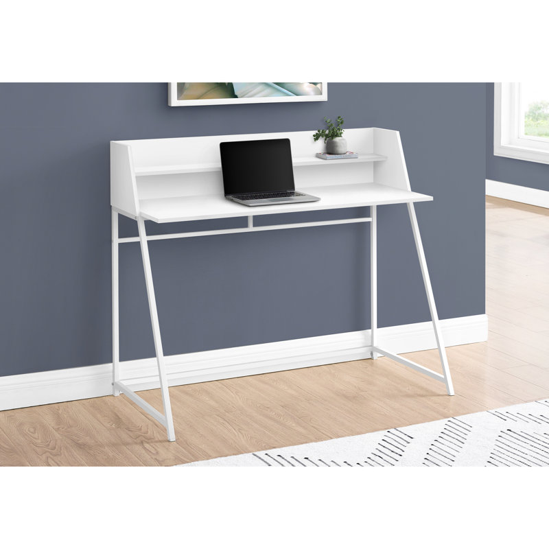 Bureau d'ordinateur en métal blanc pour espace de travail à domicile, 122 cm (48 po) de long, avec étagères de rangement et plateau de support robuste, blanc, construction stable