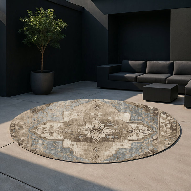 Elegant Mosaic Indoor And Outdoor Area Rug, Round 5'
