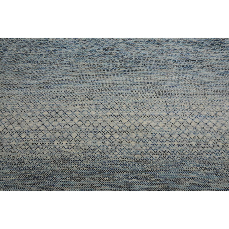 Oriental Elegance Hand-Knotted Beige, Gray & Blue Wool Rug 9' x 12'