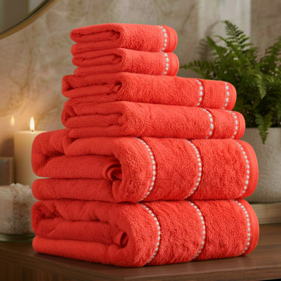 Lavish Home 6 Piece Bathroom Towels Set - 525GSM 100% Cotton Bathroom Essentials - 2 Bath Sheets, 2 Hand Towels, and 2 Wash Cloths for Bath, Shower, Gym, Spa, and Dorm Room (Brick / White)