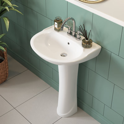 Ally 32" Tall White U-Shaped Vitreous China Pedestal Bathroom Sink with Overflow
