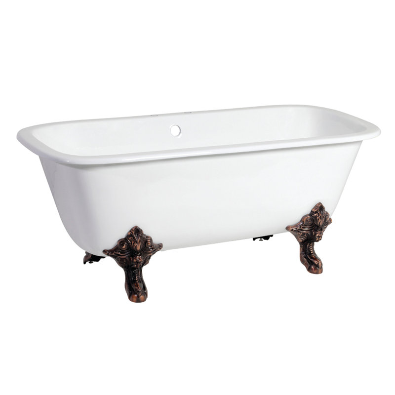 Kingston Brass Aqua Eden 67-Inch Cast Iron Rectangular Double Ended Clawfoot Tub (7-Inch Faucet Drillings), Oil Rubbed Bronze