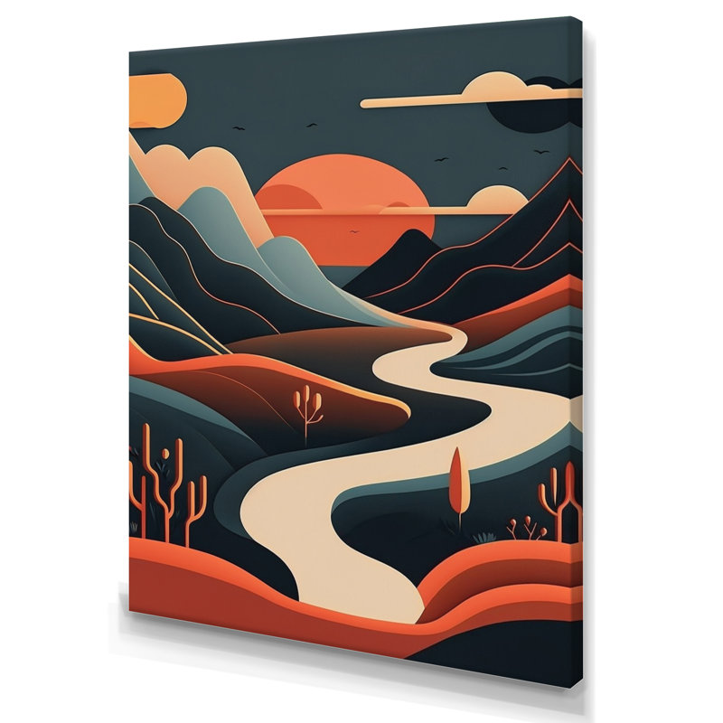 «Pine Tree In Graphic Terra Cotta Mountains II - Landscape Mountains», reproduction d'art murale, Toile tendue