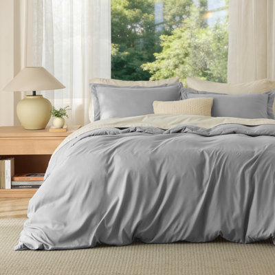 Bedsure Gray Duvet Cover Qversized Queen Size - Soft Double Brushed Bedding Set for Kids & Adults（Set of 3）
