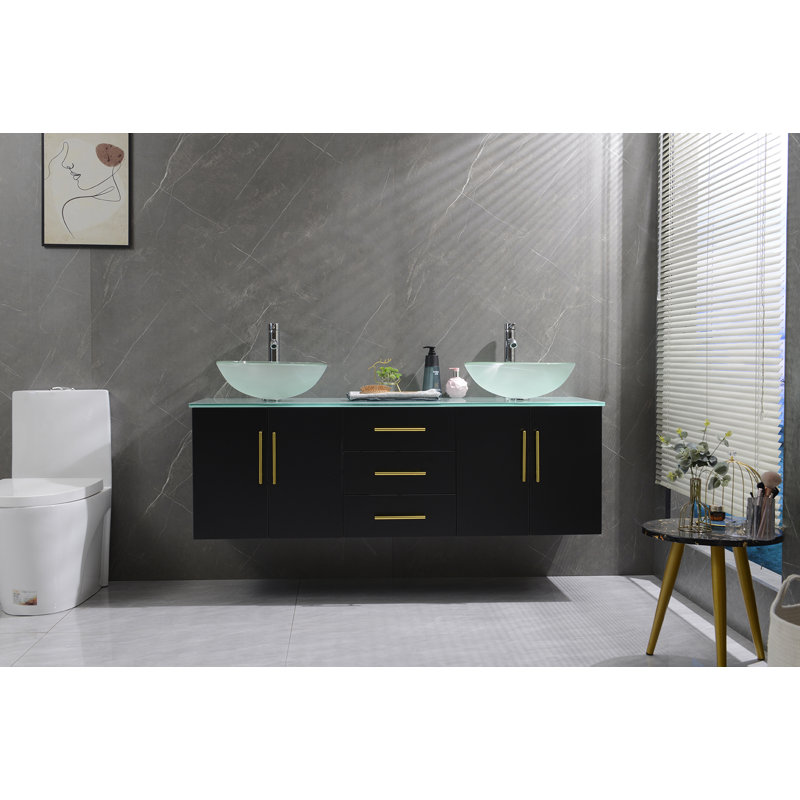 Ehtesham 60'' Double Bathroom Vanity with Tempered Glass Top