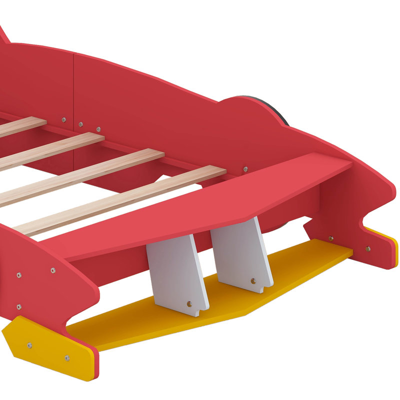 Unfinished Race Car-Shaped Platform Bed with Wheels, Red, Full