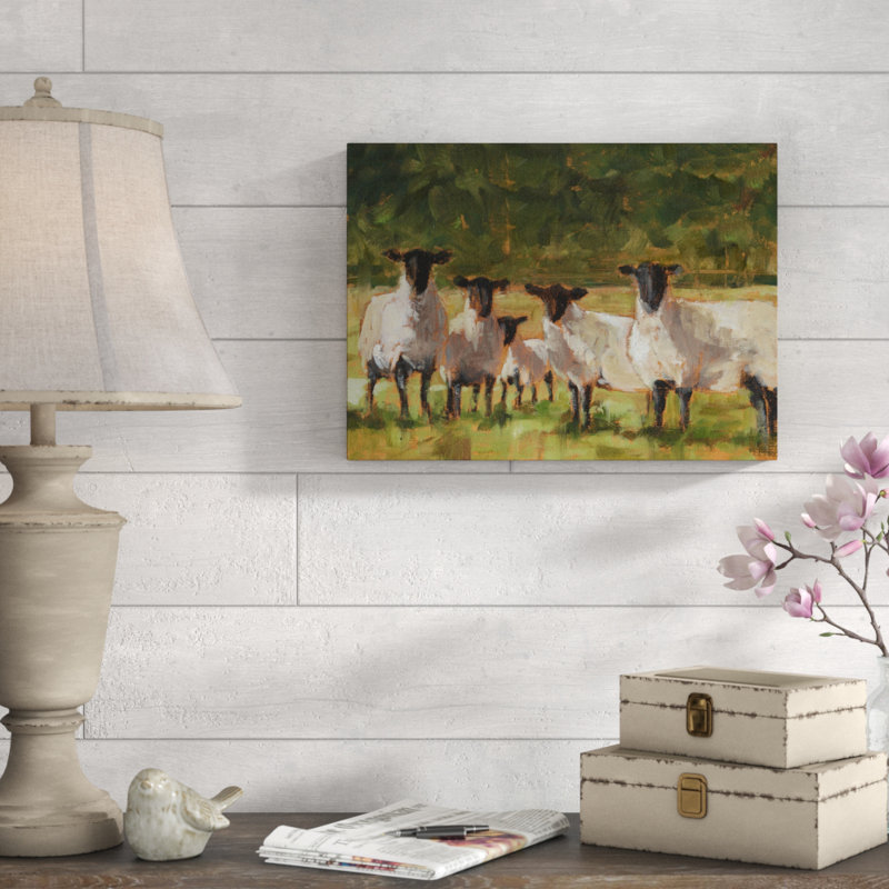 « brebis family ii », peinture sur toile tendue, H 14 po x l 19 po x P 2 po