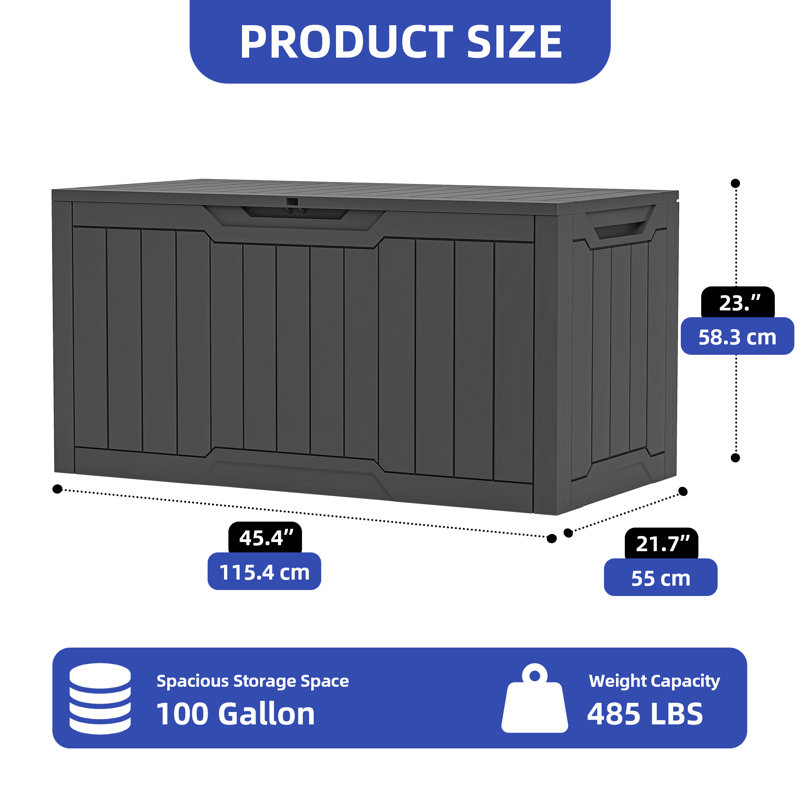 80 Gallon Outdoor Storage Box with Bench Seat Lockable & Weather Resistant, 23" H x 45.3" W x 21.7" D, Gray