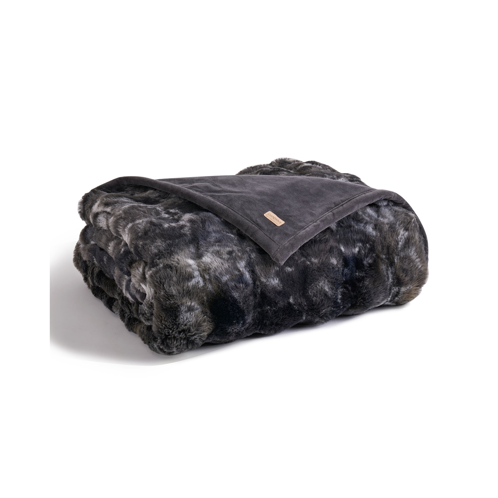 Ridgeline Faux Fur Throw Blanket, Charcoal Gray Heather Marble, 60" L x 50" W