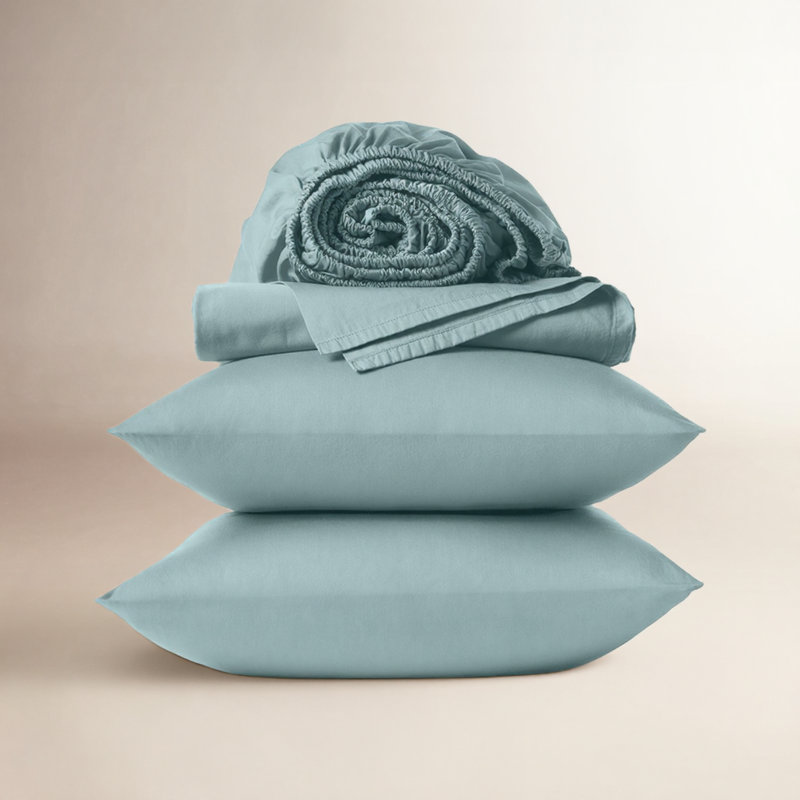 Cloud Soft Sateen 100% Cotton Sateen Sheet Set, Twin Sheet Set with 1 Pillowcase, Pacific Blue