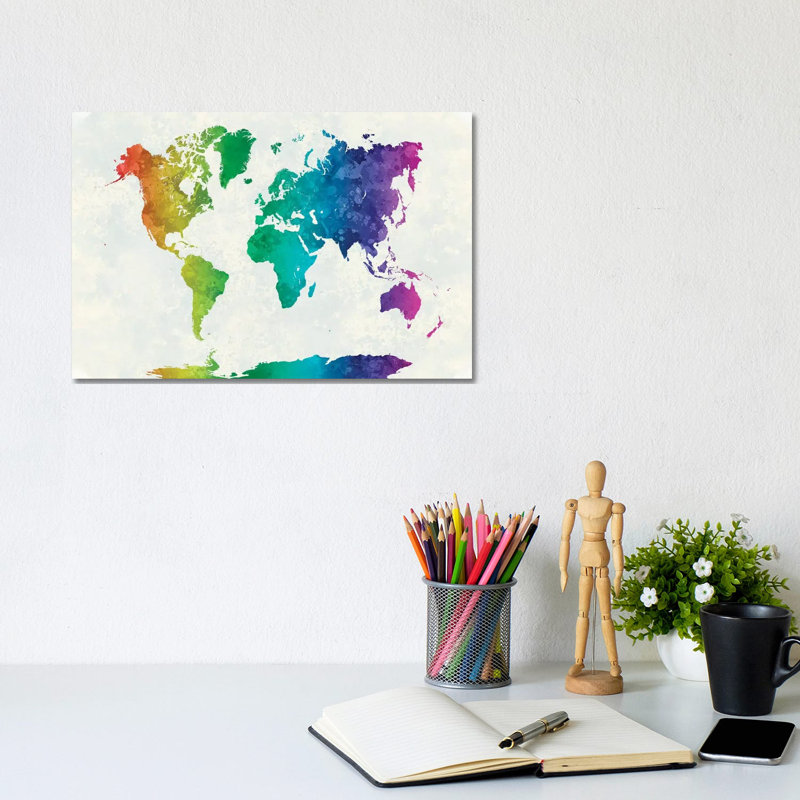 World Map In Watercolour XV by Paul Rommer - Wrapped Canvas Painting, 20.32cm H x 30.48cm W x 1.91cm D