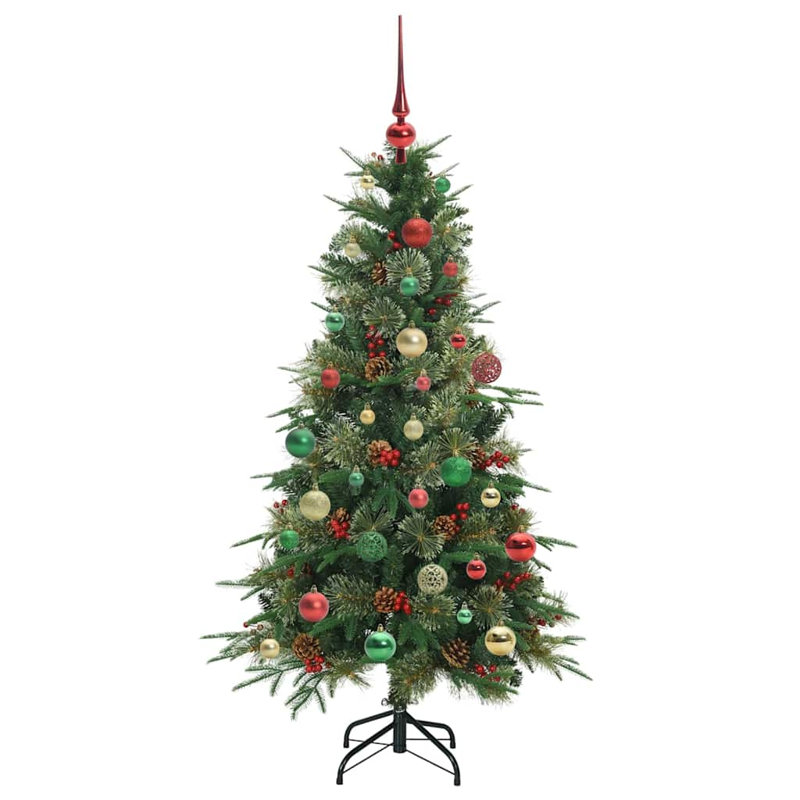Artificial Hinged Christmas Tree Green PE and PVC, 4.92' H, Green/Red/Green/Gold