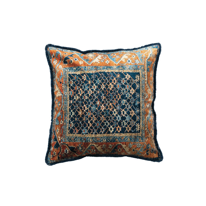 Bohemian Multicolor Velvet and Cotton Square Throw Pillow