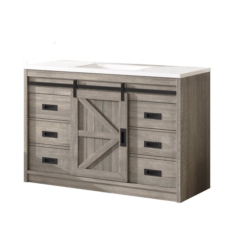 Chimira Farmhouse Single Bathroom Vanity with Acrylic Top, Gray, 48"