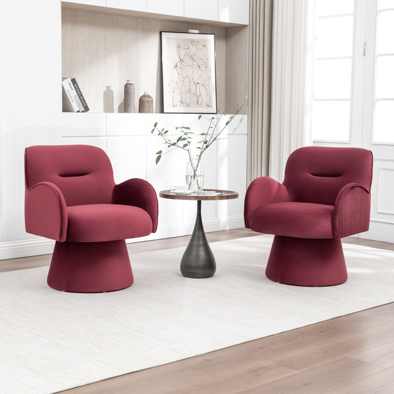 Velvet Revolving Chair, Red