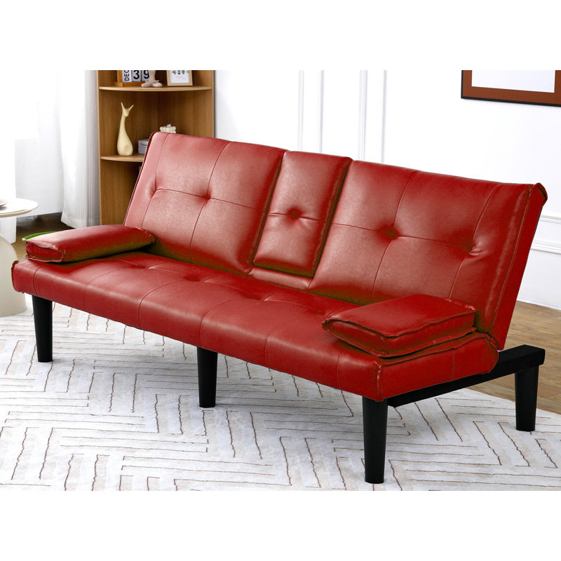 67'' Pillow Arm Sleeper Sofa With Cup Holders, Red