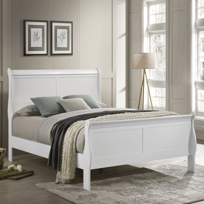 Wooden Sleigh Panel Bed In White