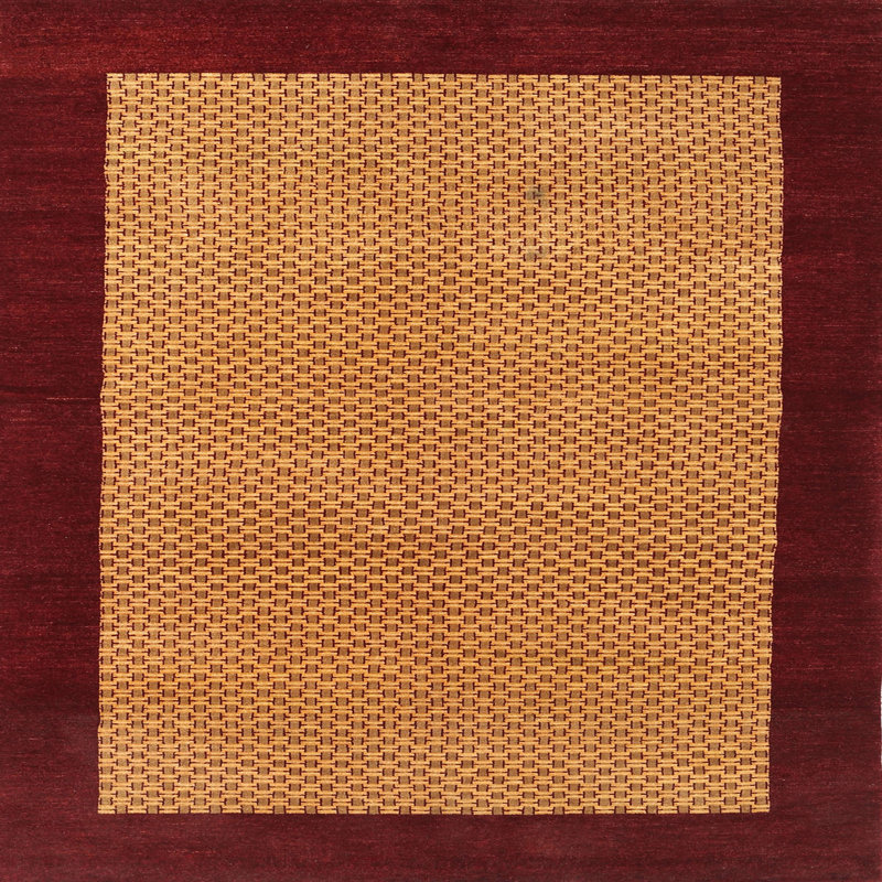 Tapis de zone rouge/beige contemporaine, Carré 8 pi