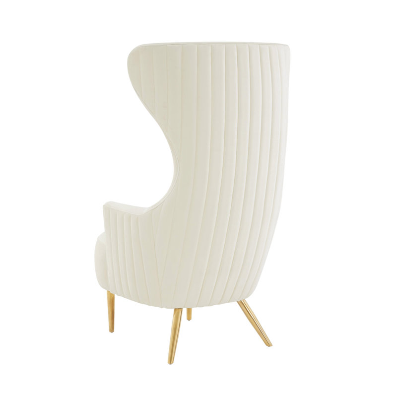 Cream Velvet Wingback Accent Chair with Gold Legs