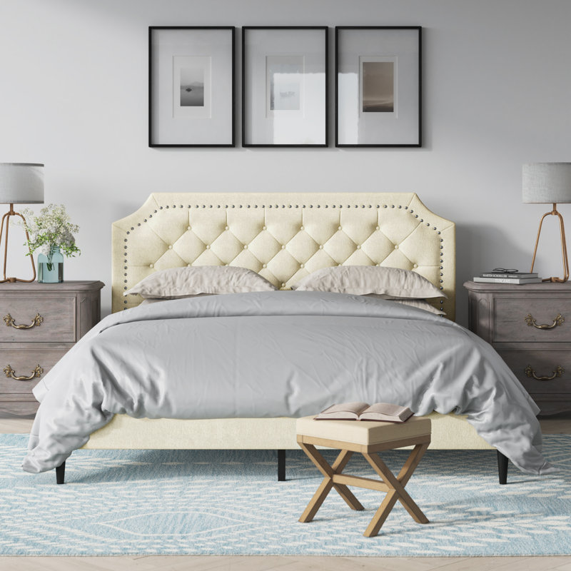 Asenet Upholstered Platform Bed, Queen, Beige