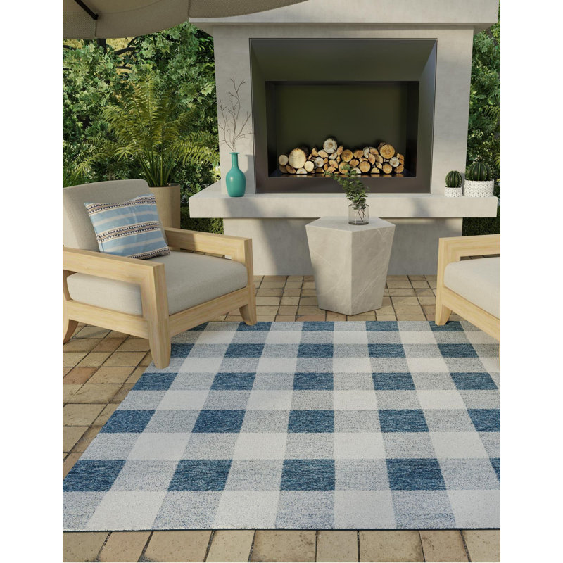 Tapis intérieur / extérieur bleu Borland, Carré 7 pi 10 po