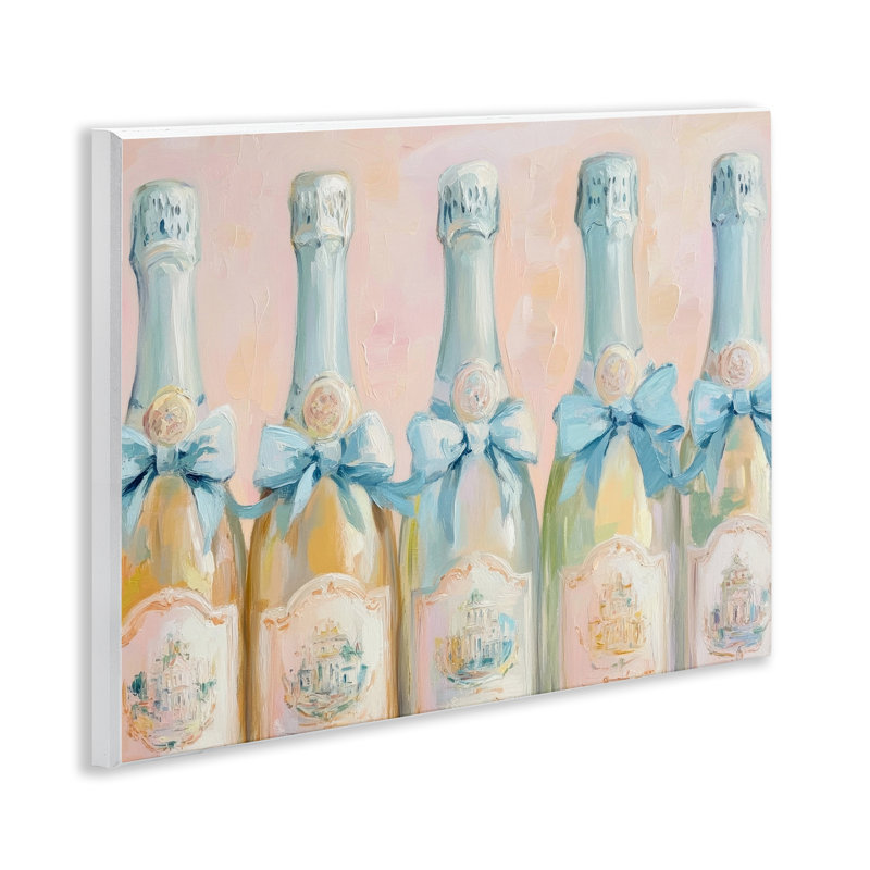 Plaque murale Pastel Blue Champagne Bottles, design par Petal Prints Design