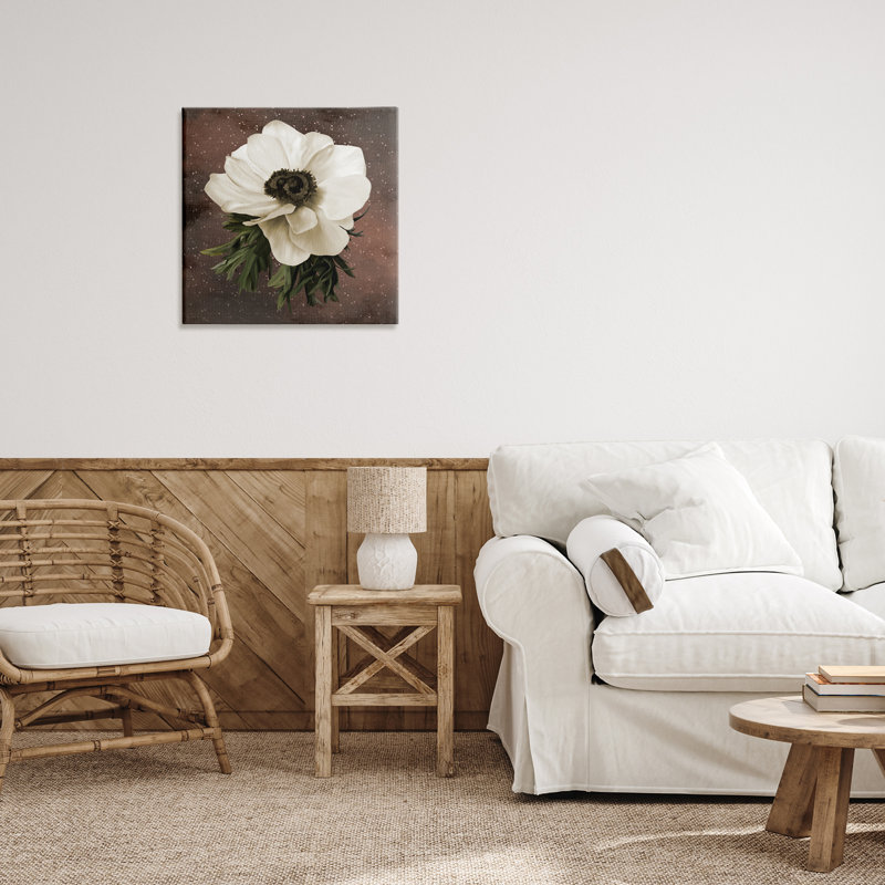 Anémone sur toile brune, design par Jennifer Stith, H 17 po x l 17 po