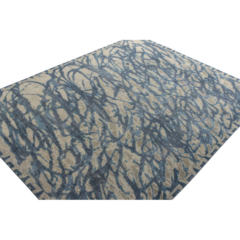 Distressed Homage Hand Knotted Wool Geometric Area Rug, Rectangle 9' x 12'