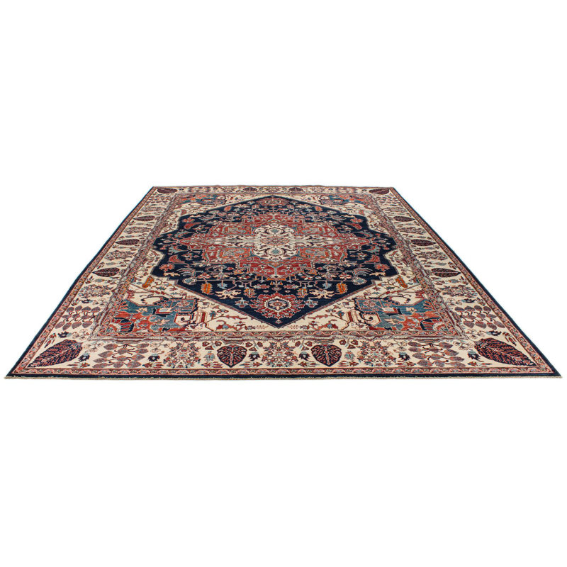 Tapis traditionnel bleu marine et ivoire 9 x 12