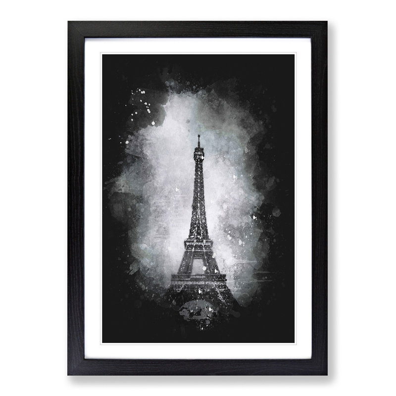A Moody Eiffel Tower in Paris France - Picture Frame Graphic Art Print, 33cm H x 24cm W x 2cm D, Black Framed
