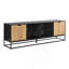 Meuble télé, 72 po, console, meuble multimédia, armoire de rangement, stratifié noir, métal noir