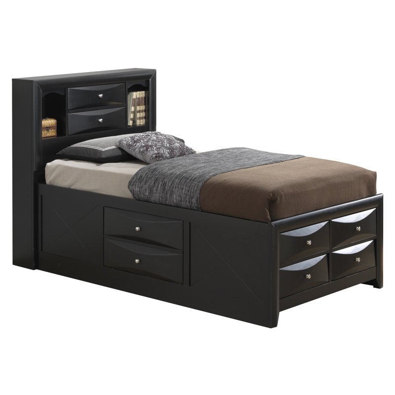 Lit contemporain élégant avec rangement, Noir, Grand lit