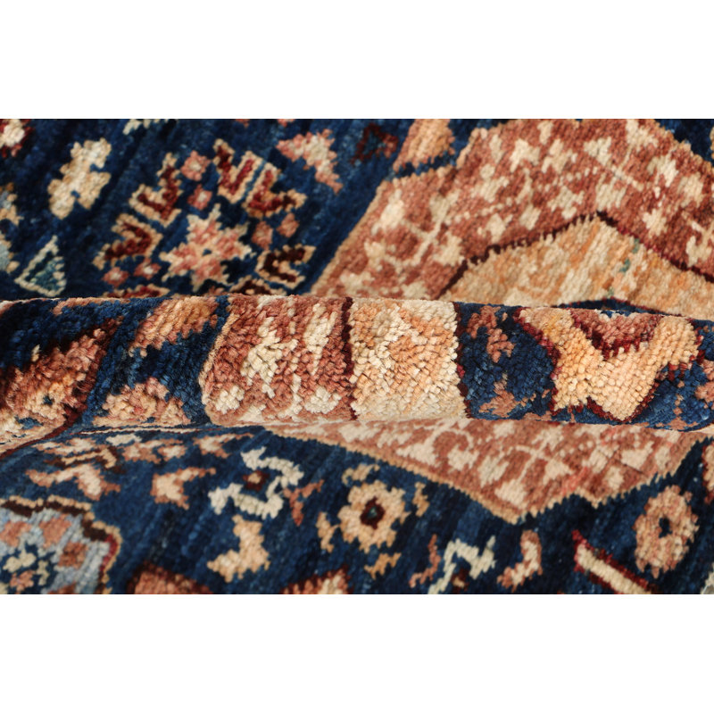 Hand-Knotted High-Quality Navy, Red, and Beige Runner