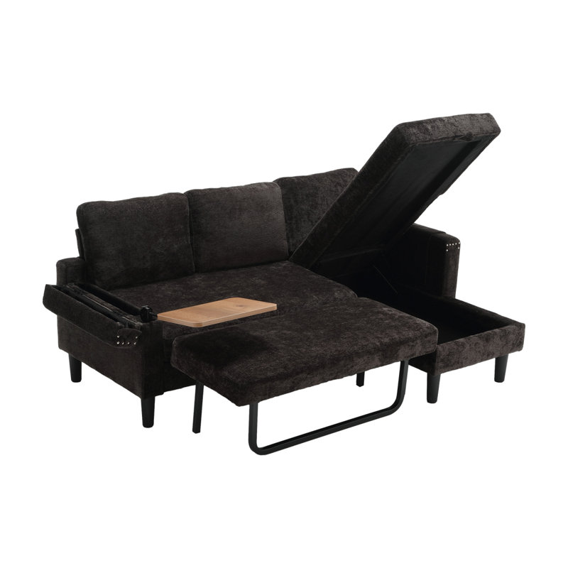 Canapé modulaire réversible Modern Canapé modulaire avec méridienne de rangement, Chenille noir