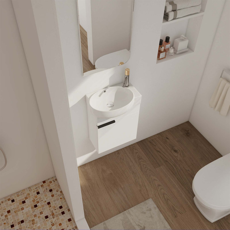 Petit meuble-lavabo 16 "avec lavabo, Blanc, Noir, noir, noir, noir